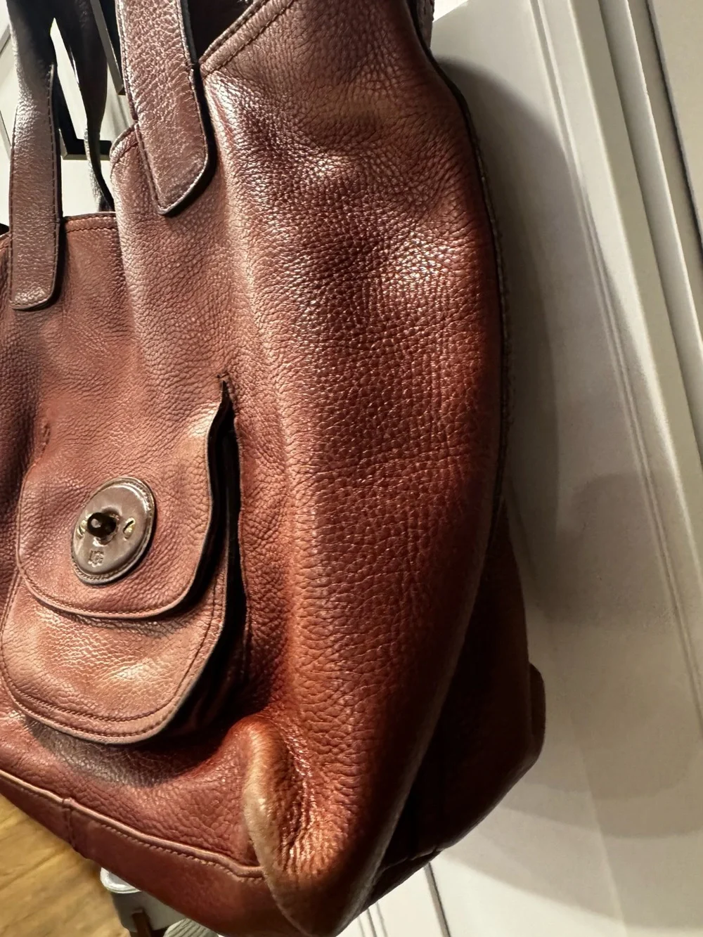 Vintage UGG Large Burguundy/ Mahogany  Leather Bag Rare Unique Design